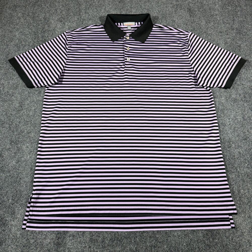 Peter Millar Mens Summer Comfort Golf Polo Shirt Purple Striped Large